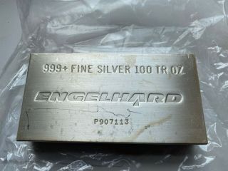 100 Oz Engelhard Silver Bar.  999 Fine