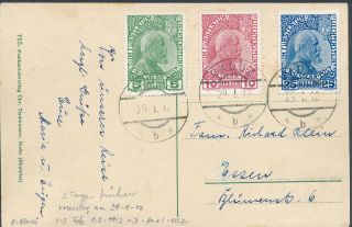 1912 Vaduz Lichtenstein First Day Postcard Cover To Essen Germany Comp Set 1 - 3