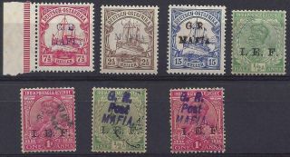 1915 Wwi German East Africa Mafia Island Group Of 7 Stamps -