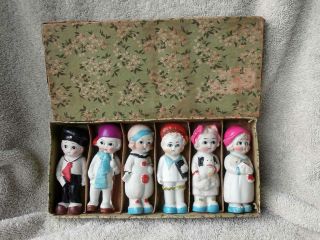 Rare Set 6 Depression Era All Bisque Japan 3 1/2 " Character Dolls
