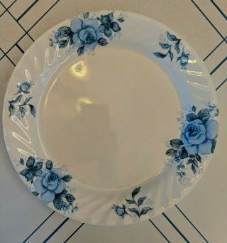 Corelle Blue Velvet Rose 10 1/4 " Dinner Plate,  Enhancements White Swirl