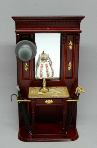 Vintage Bespaq Hall Tree W Mirror,  Lamp,  Hat,  Canes Dollhouse Miniature 1:12