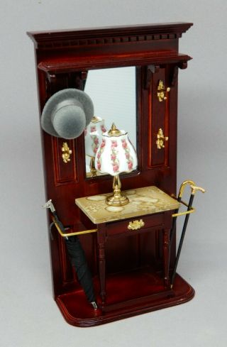 Vintage Bespaq Hall Tree W Mirror,  Lamp,  Hat,  Canes Dollhouse Miniature 1:12 2