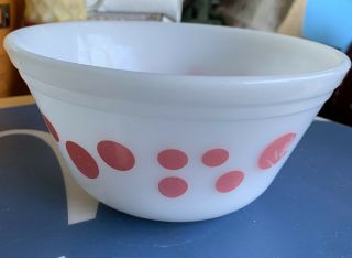 Vintage Federal Milk Glass Mixing Bowl Pink Polka Dots 7 "