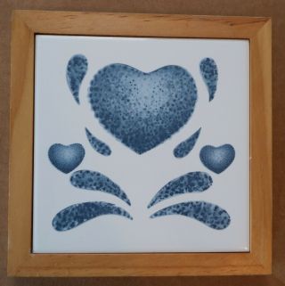 Corelle Blue Hearts Wood Framed Ceramic Tile Trivet Hot Plate
