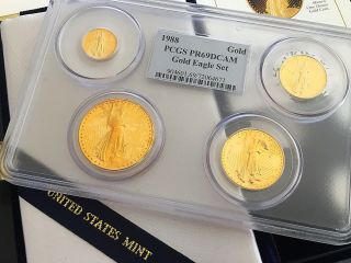 1988 - W Gold American Eagle 4 Coin Proof Set Pcgs Pr69dcam Stunning Toning