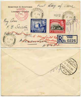 Cyprus Naval Fleet Mail Office 1942 Lefkara Registered,  Egypt Censored Fdc
