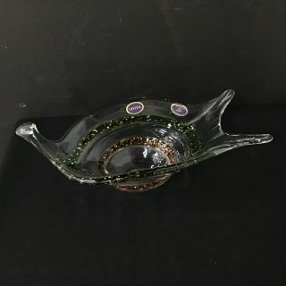 Turtle Shaped Hglobal Crystal Glass Orange And Green Glitter Bowl 404