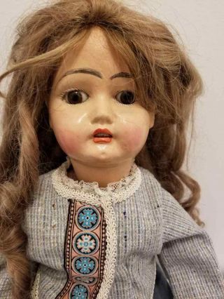 Antique Doll Paper Mache & Jointed Open mouth with Teeth 21 
