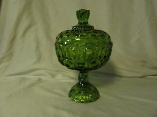 Vintage Emerald Green L E Smith Moon And Stars Pedestal Lidded Compote 1950 