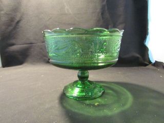 Vintage E O Brody Green Glass Pedestal Ornate M6000 Bowl