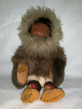 Authentic Vintage Eskimo Doll With Fur - Made In Alaska