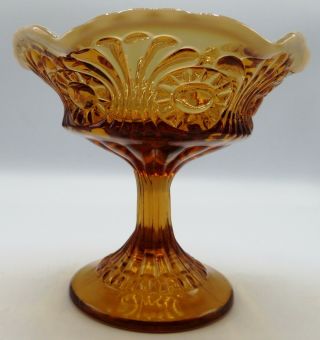 Vintage Fenton Cameo Opalescent Footed Candy Dish Compote Pedestal Amber Brown