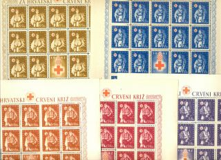 Croatia (ndh) Wwii - Mi.  No.  86/90,  Complete Series In Sheets,  Red Cross,  Excelle