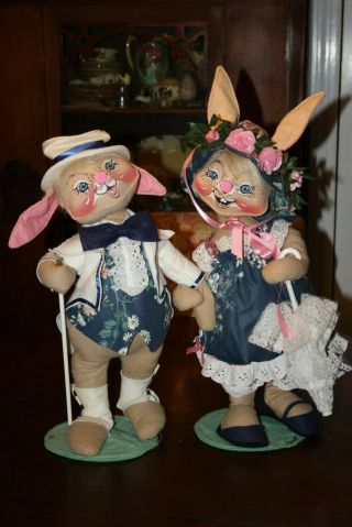 Annalee Dolls Mr Mrs Easter Bunny Rabbits Hat Parasol 24 " 1992 Vintage Anna Lee