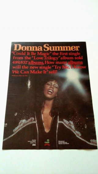 Donna Summer " It Could Be Magic " (1976) Rare Print Promo Poster Ad