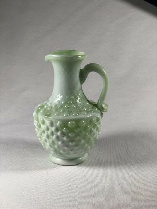 Vintage Kanawha Green & White Slag Glass Hobnail Cruet