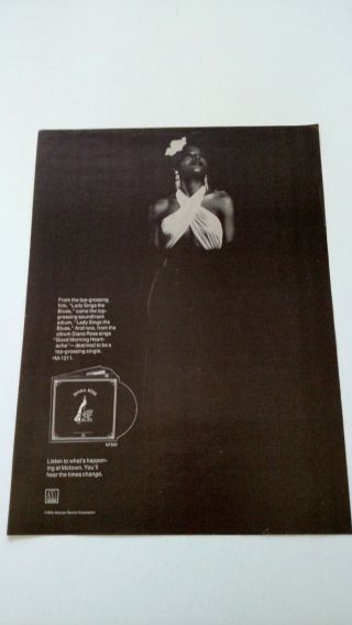 Diana Ross " Lady Sings The Blues " 1973 Rare Print Promo Poster Ad