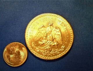 1947 Mexico Gold 50 Pesos Bu 1.  2057 Oz,  37.  5 Grams Large Gold Bullion Coin