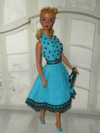 Vintage Barbie Clone Ooak Turquoise Black Beaded Halter Dress Purse Heels