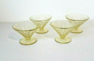 Set Of 4 Vintage Yellow Amber Depression Glass Footed Dessert Cups