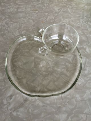 Vintage Set 4 - Glass Apple Snack Plates & 4 - Glass Cups Sit On Plate