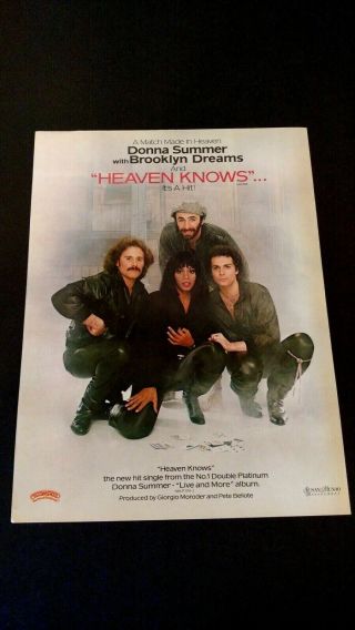 Donna Summer " Heaven Knows " (1979) Rare Print Promo Poster Ad