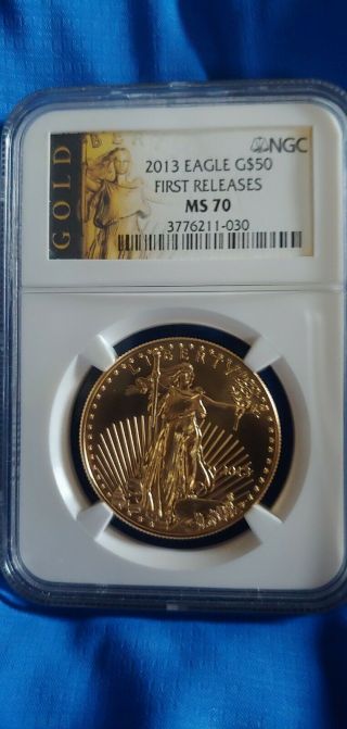2013 $50 1 Oz Gold American Eagle / Ngc Ms - 70 Ucam First Release Key Date