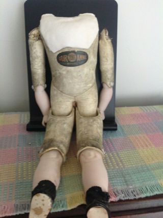 Antique Doll Kid Leather 15 " German Body Only Marked (our Anne Germany) On Chest