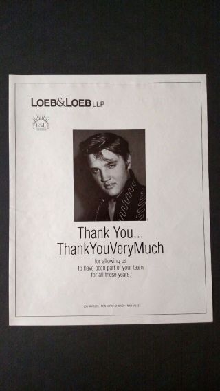 Elvis Presley " Thank You Very Much " Rare Print Promo Poster Ad