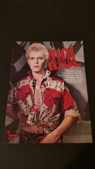 Billy Idol " Hot In The City " (1982) Rare Print Promo Poster Ad