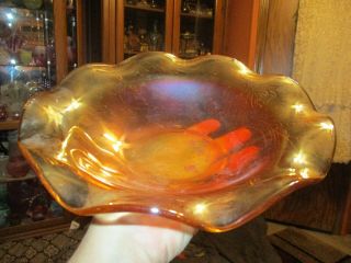 Antique Vintage Marigold Carnival Glass Bowl With Flowers Embossed 9 1/2 "