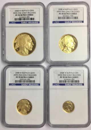 2008 - W 4 - Coin Proof Gold Buffalo Set Pf - 70 Ngc Er