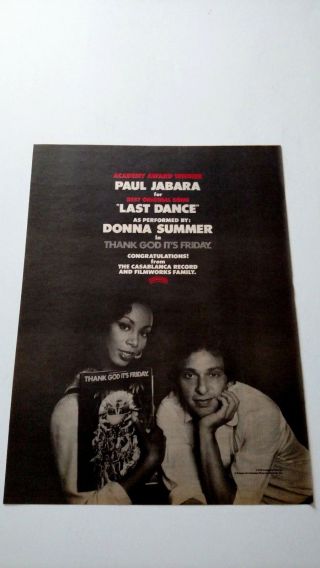 Donna Summer " Last Dance " (1979) Rare Print Promo Poster Ad