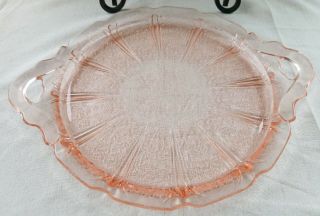 Jeannette Pink Depression Glass Tray Plate Cherry Blossom Vintage Etched
