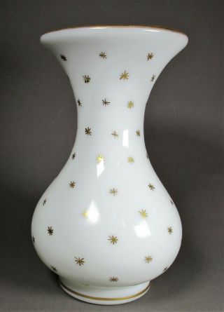 Victorian Bohemian White Opaline Glass Vase With Gilding Star Decoration