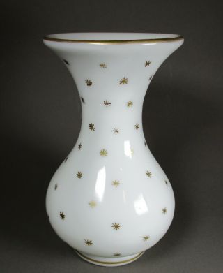 Victorian Bohemian White Opaline Glass Vase with Gilding Star Decoration 2