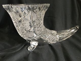 Crystal Cornucopia Horn Of Plenty Footed Vase,  11 X 7 Inches
