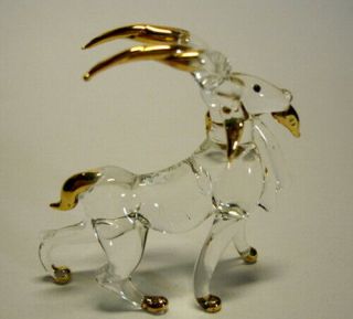 Mountain Goat Blown Glass Art Animal Figurine Miniature Hand Craft Collectible