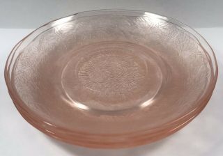 Four (4) Vintage Pink Depression Glass Dogwood,  Apple Blossom Saucers