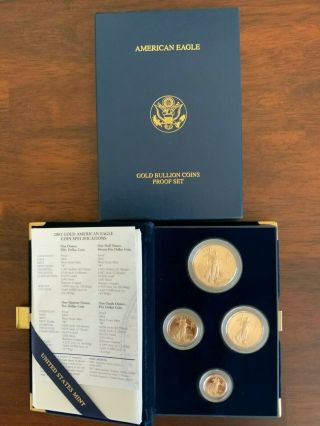 2002 American Eagle Gold Bullion 4 Coin Proof Set Box & 3