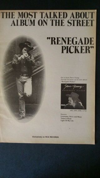 Steve Young.  Renegade Picker 1976 Promo Poster Ad
