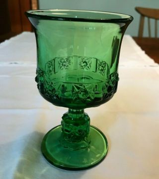 Vintage Green Pressed Glass Goblet With Star Pattern