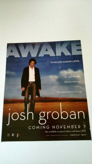 Josh Groban " Awake " 2006 Rare Print Promo Poster Ad