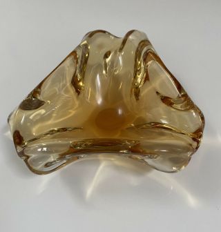 Heavy Vintage Murano Art Glass Bowl Ashtray Dish Amber Yellow Retro