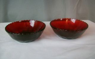 Vintage Anchor Hocking Ruby Red Pigeons Blood 4 1/2 " Berry Bowls Scalloped Edge
