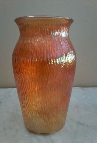 Pr (2) Vtg Jeannette Marigold Carnival Glass Tree Bark 7 1/2 " Vases
