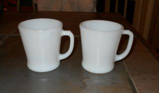 2 Vintage Fire King Anchor Hocking White Milk Glass D Handle Coffee Cup Mug