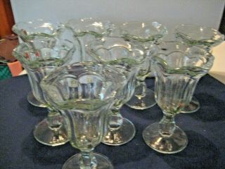 Set Of 7 Vintage Ice Cream Tulip Sundae Dishes 6 " Clear Glass Footed Base