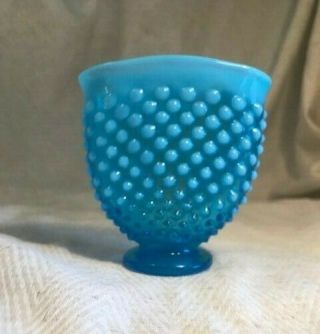 Vintage Fenton Aqua Blue Opalescent Hobnail 3 1/2” Fan Vase